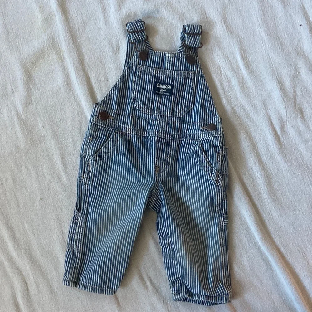 OSHKOSH BGOSH Overalls Engineer Jeans Pinstripe Stripes Blue White Canvas